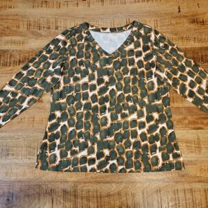 Belle Kim Gravel Long Sleeve Geometric Giraffe Animal Print Tee Top QVC